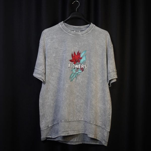 NXT1 %100 Pamuk Gri Oversize Çiçek Baskılı T-Shirt